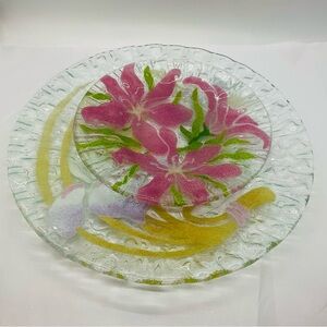 Sydenstricker Floral Fused Glass Set Of 2 Plates, Round 10” And 7” Plates